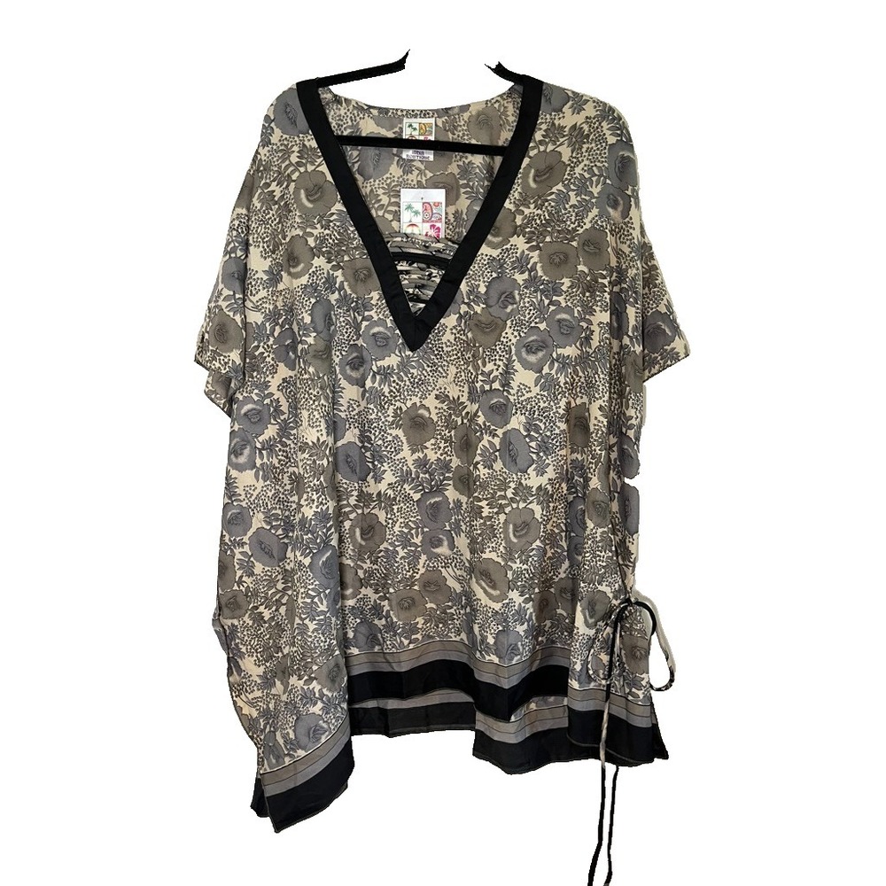 Neutral Floral Kimono Top OS Boho Indie Resort Classic Tropical Minimalist Chic